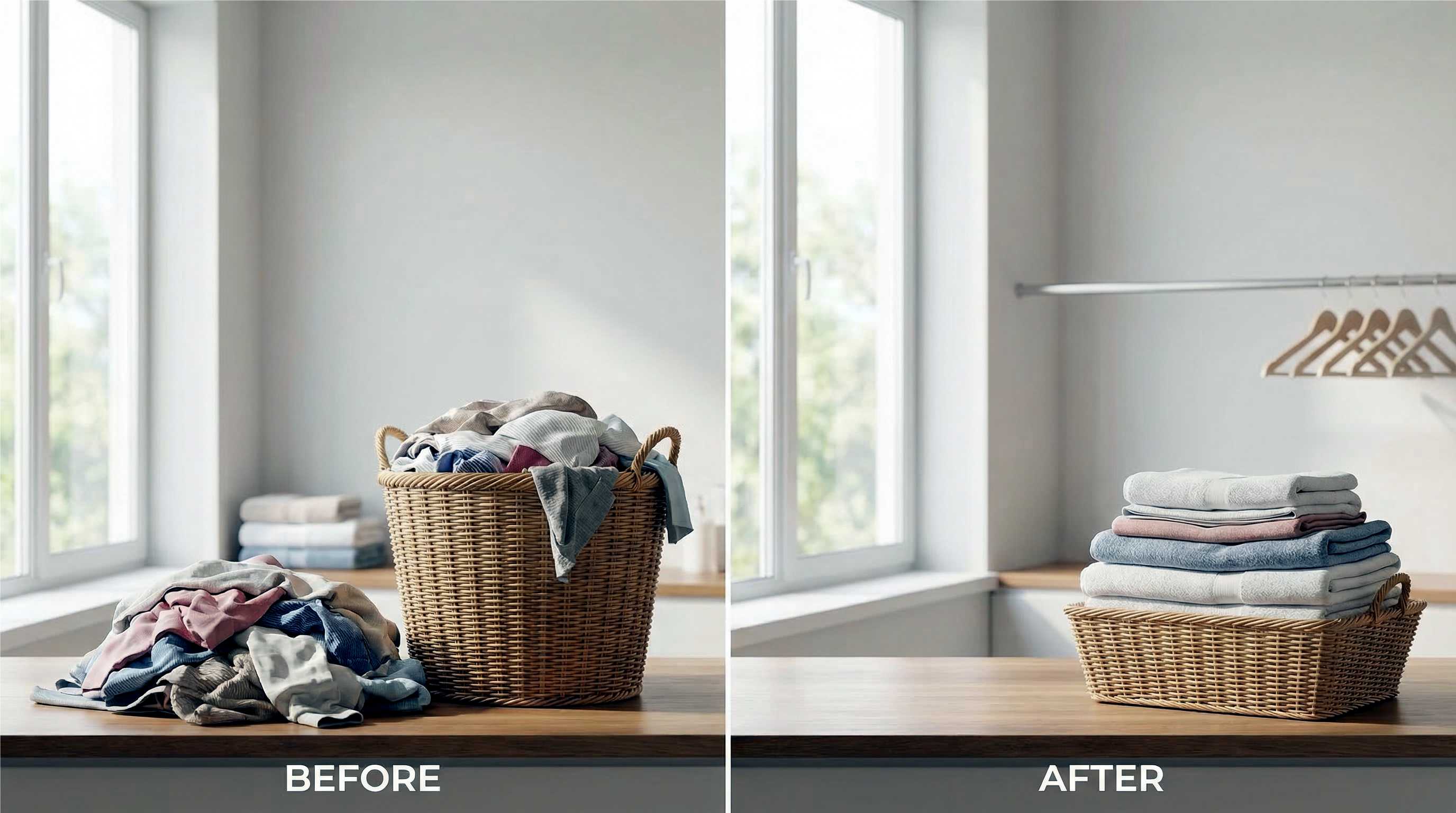 Laundry basket before and after wash and fold
