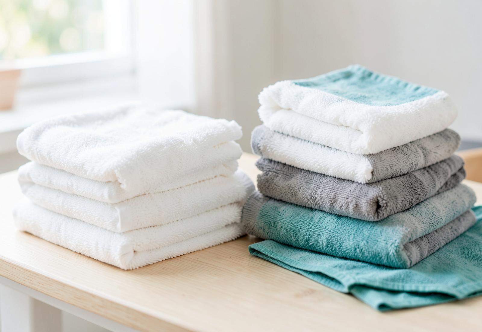 Neatly folded fresh towels and cloths